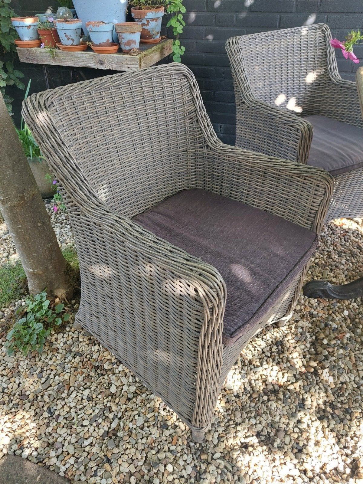 Wicker tuinstoelen met kussens (4 stuks), Tuin en Terras, Tuinstoelen, Ophalen, Gebruikt, Wicker