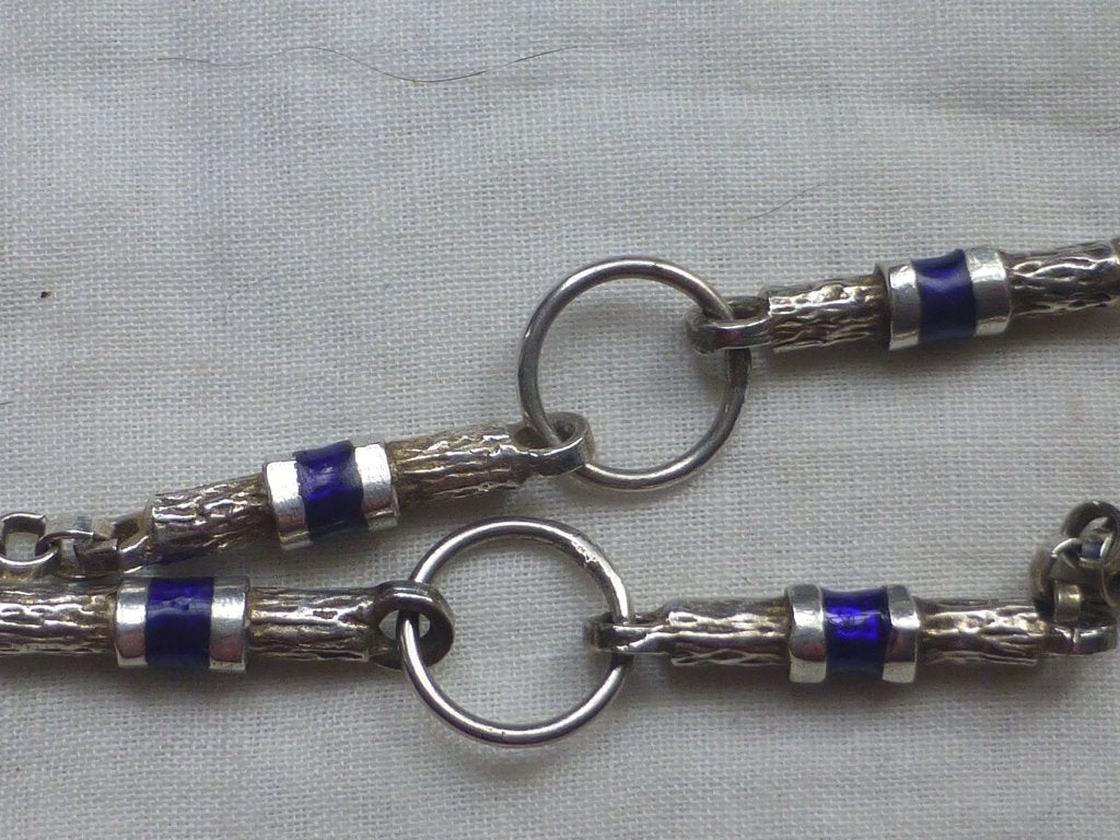Vintage UnoAErre Zilveren Schakel Armband blauw Email /gesgn, Verzenden, Zilver, Ring