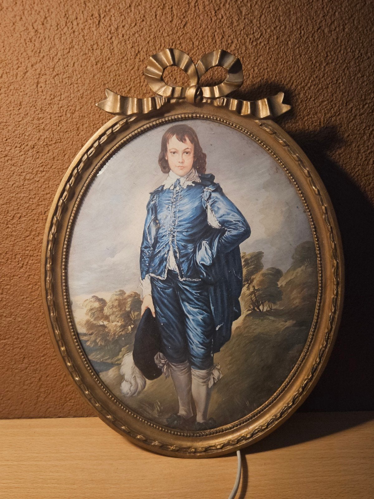 Vintage 'The Blue Boy' Wanddecoratie schilderij met lampje, Ophalen of Verzenden