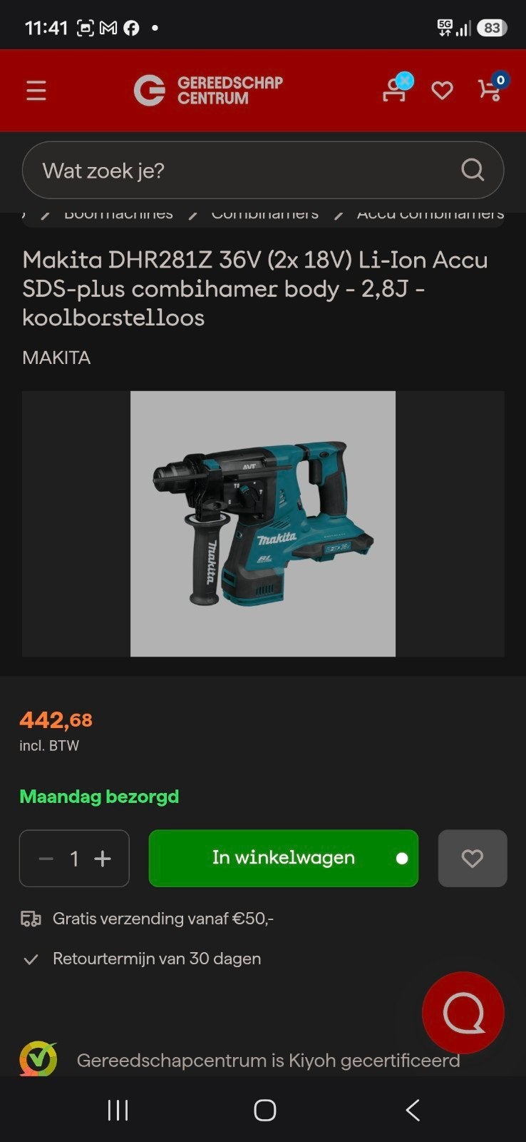 Makita DHR281 Demo Model Accu Boorhamer, Doe-het-zelf en Verbouw, 600 watt of meer, Boor- en/of Breekhamer, Ophalen of Verzenden
