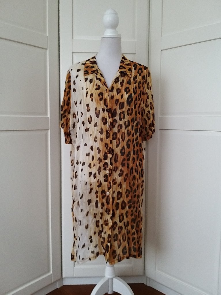 Roidal panter leopard chiffon jurk,maat 4-44 L (valt als XL), Bruin, Roidal, Maat 42/44 (L), Ophalen of Verzenden