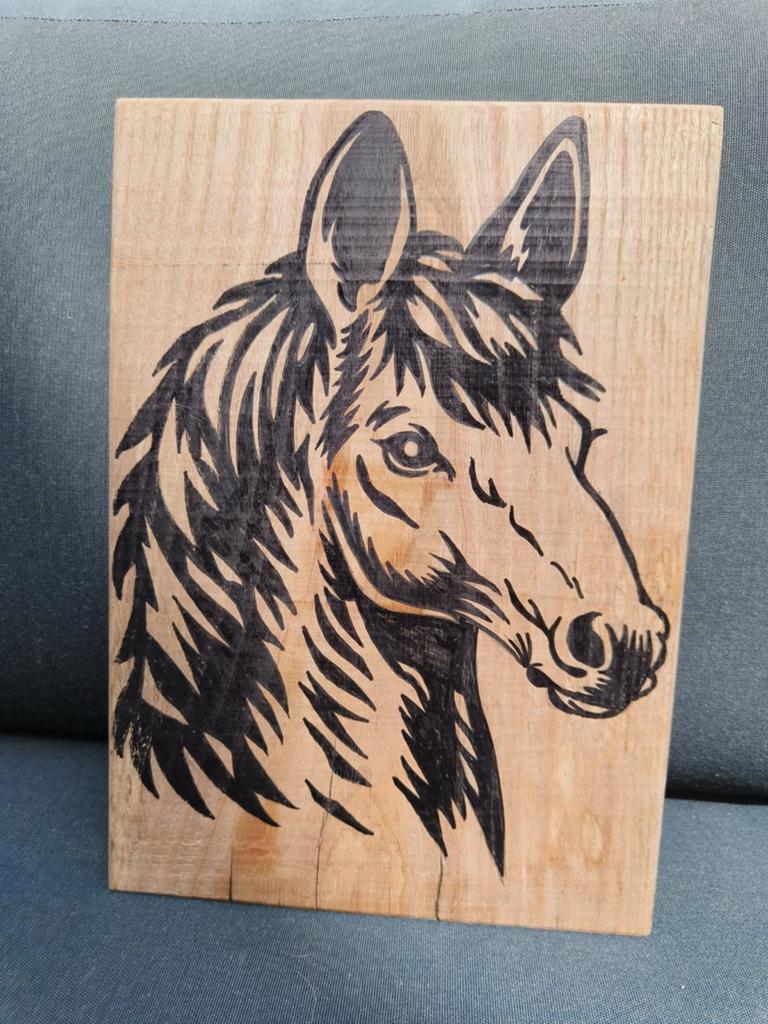 Handgemaakt houten paard - 31x22x1cm, Ophalen of Verzenden, Wanddecoratie, 20 - 50 cm, Hout