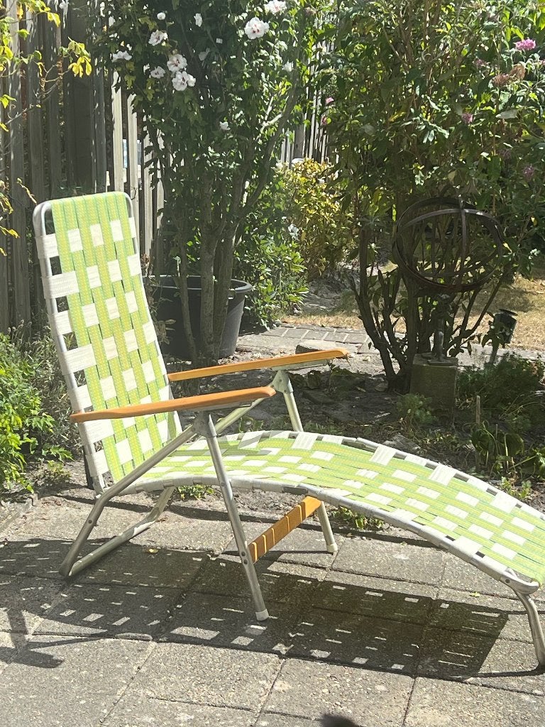 Vintage ligbed tuin, Tuin en Terras, Ligbedden, Ophalen, Gebruikt, Kunststof, Inklapbaar