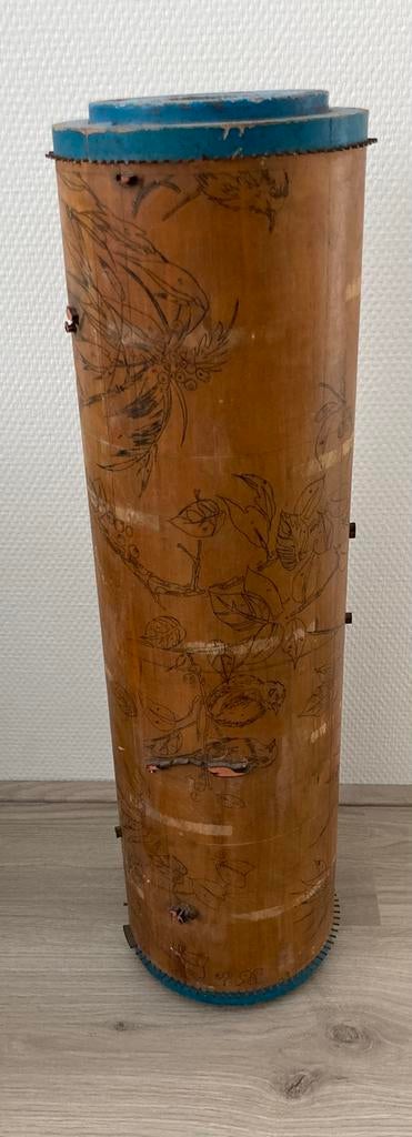 Oude stempelrol met getekende vogels 59x17cm, Ophalen of Verzenden