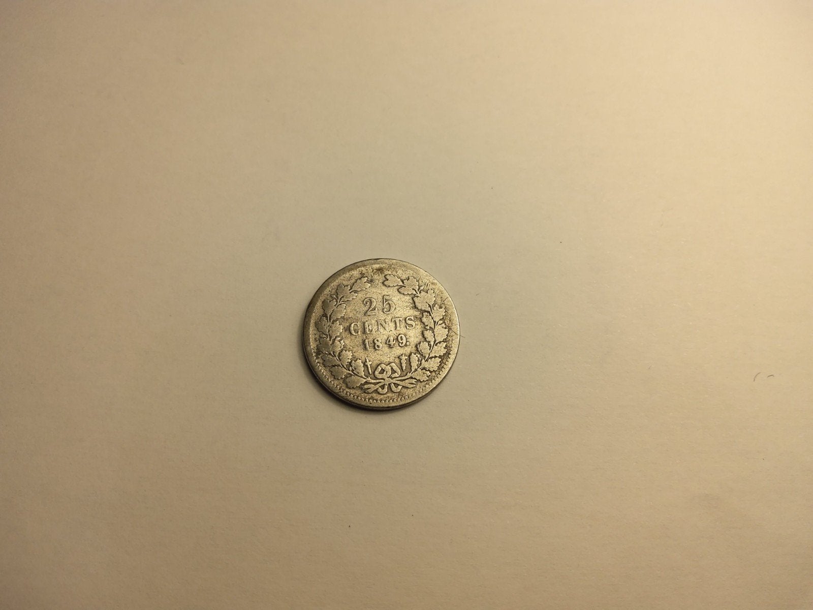 Zilveren 25 cent munt Koning Willem II 1849 met punt, Zilver, 25 cent, Ophalen of Verzenden, Losse munt