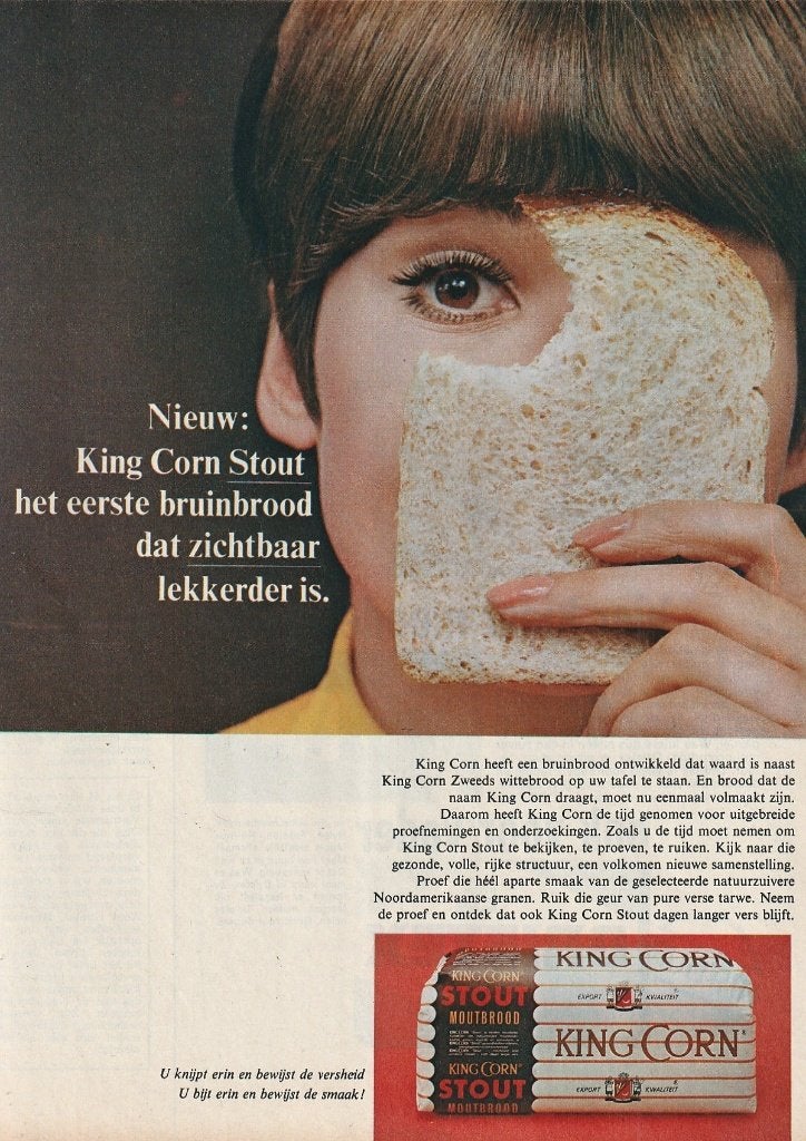 Retro reclame 1966 King Corn brood is zichtbaar lekkerder, Verzamelen, Verzenden, Overige typen