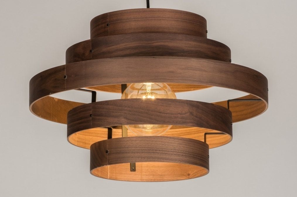 hout fineer walnoot hanglamp hoekbank vide tafel lamp 50cm, Ophalen of Verzenden, Nieuw, Hout