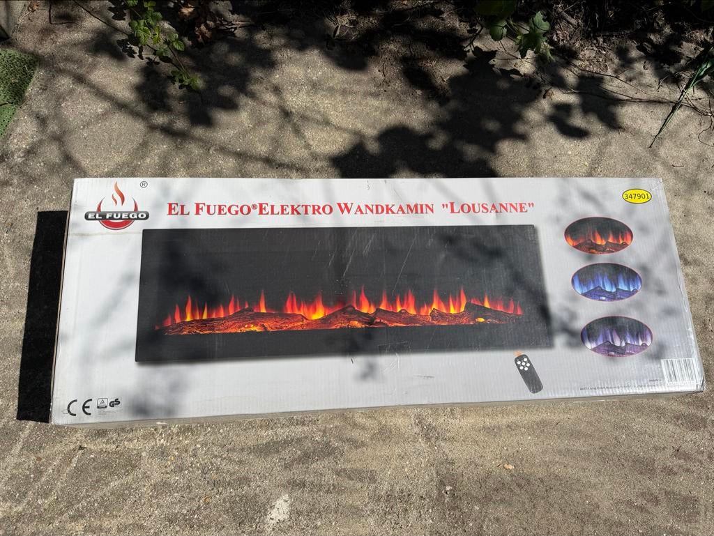Elektrische Wandhaard El Fuego “Lausanne” – Nieuw in doos, Huis en Inrichting, Haarden, Ophalen of Verzenden, Nieuw, Hangende haard