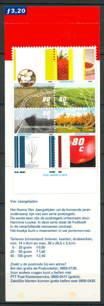 Ned. NVPH PB 50 4 jaargetijden 1998, Postzegels en Munten, Postzegels | Nederland, Ophalen of Verzenden, Na 1940, Postfris