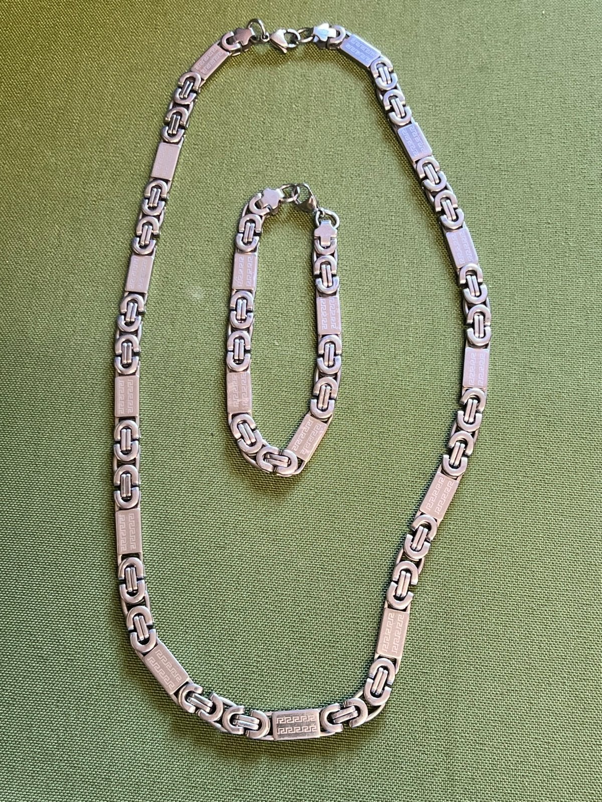 Set heren halsketting met armband, Ophalen of Verzenden, Gebruikt, Zilver, Overige materialen