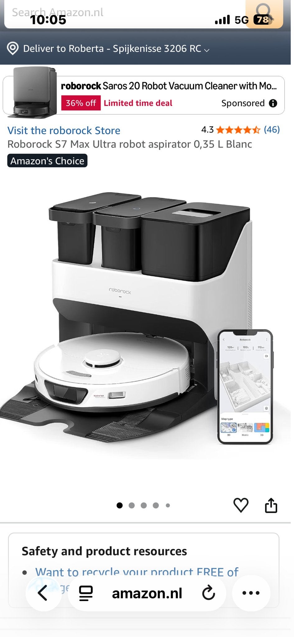 Roborock S7 Max Ultra Robotstofzuiger met Dweilfunctie, Ophalen, Automatisch legen, Zo goed als nieuw, Robotstofzuiger