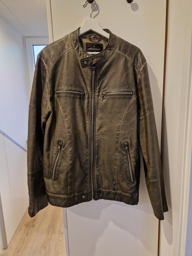 The Sting Rockerbox bikerjack donkergrijs. Kunstleer/skai XL, Rockerbox, Maat 56/58 (XL), Ophalen of Verzenden, Zo goed als nieuw