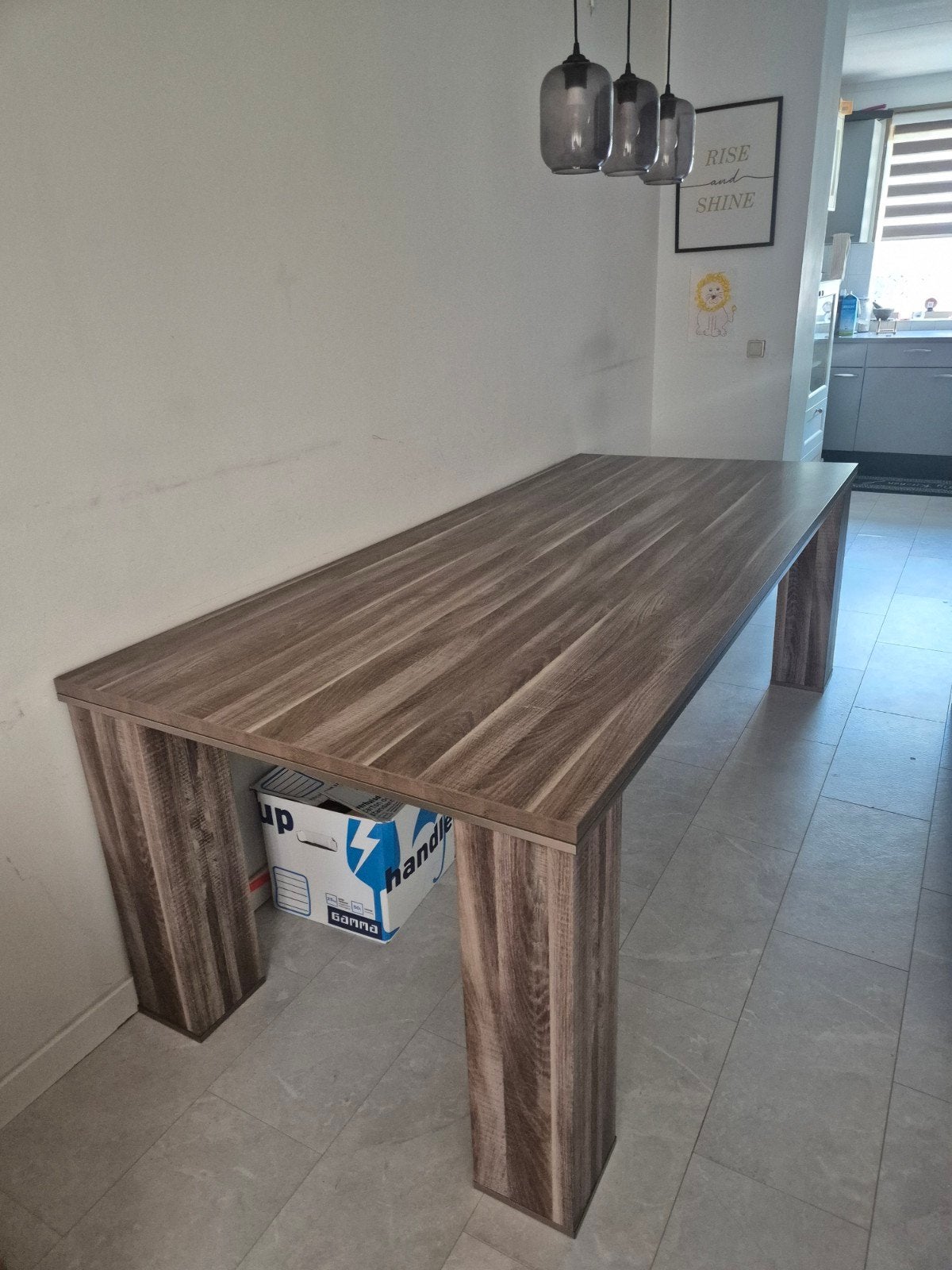 Ruime eettafel met 6 Stoelen, Huis en Inrichting, Tafels | Eettafels, Ophalen, Gebruikt, Modern, Hout-look, 200 cm of meer