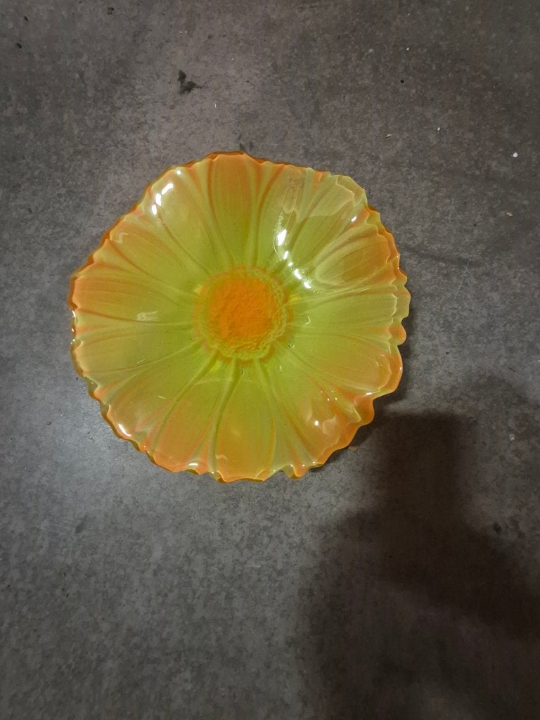 Prachtige vaas en schotel, Met patroon/structuur, Geel, Ophalen of Verzenden, Glas