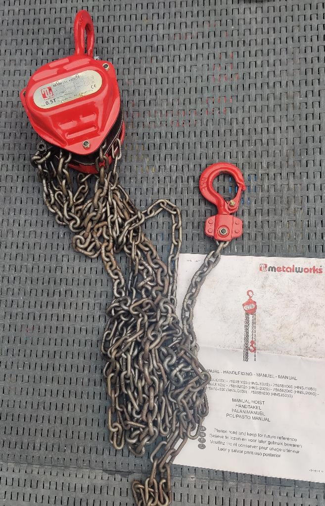 Mechanische takel/Ketting takel 500kg / 0,5 ton hoogte 2.5 m, Ophalen, Gebruikt