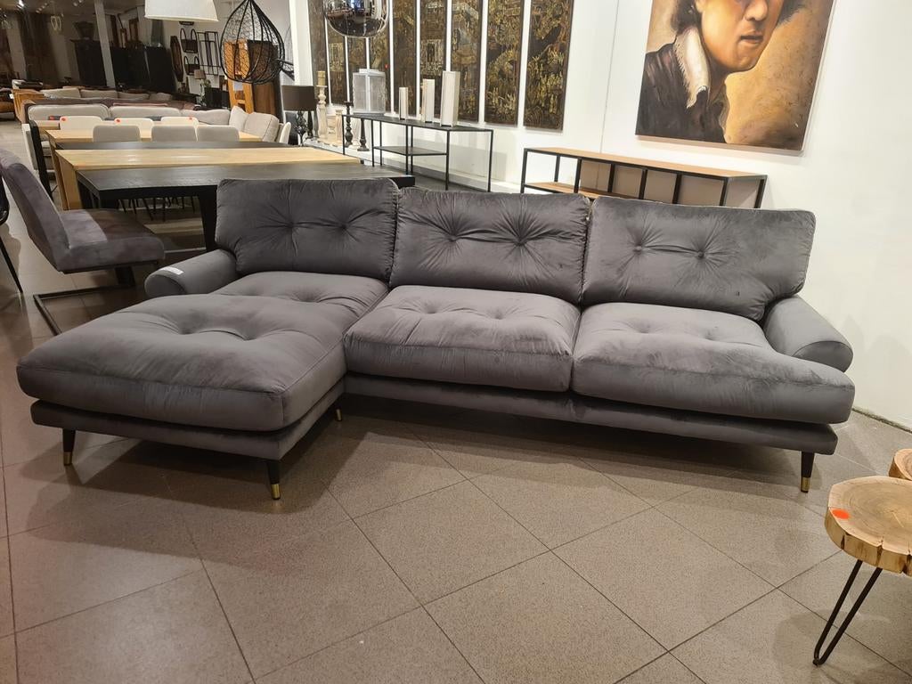 Nieuwe hoekbank adore velvet grijs 275x150cm €500, Ophalen, 250 tot 300 cm, Industrieel landelijk barok brocante koloniaal boheems vintage