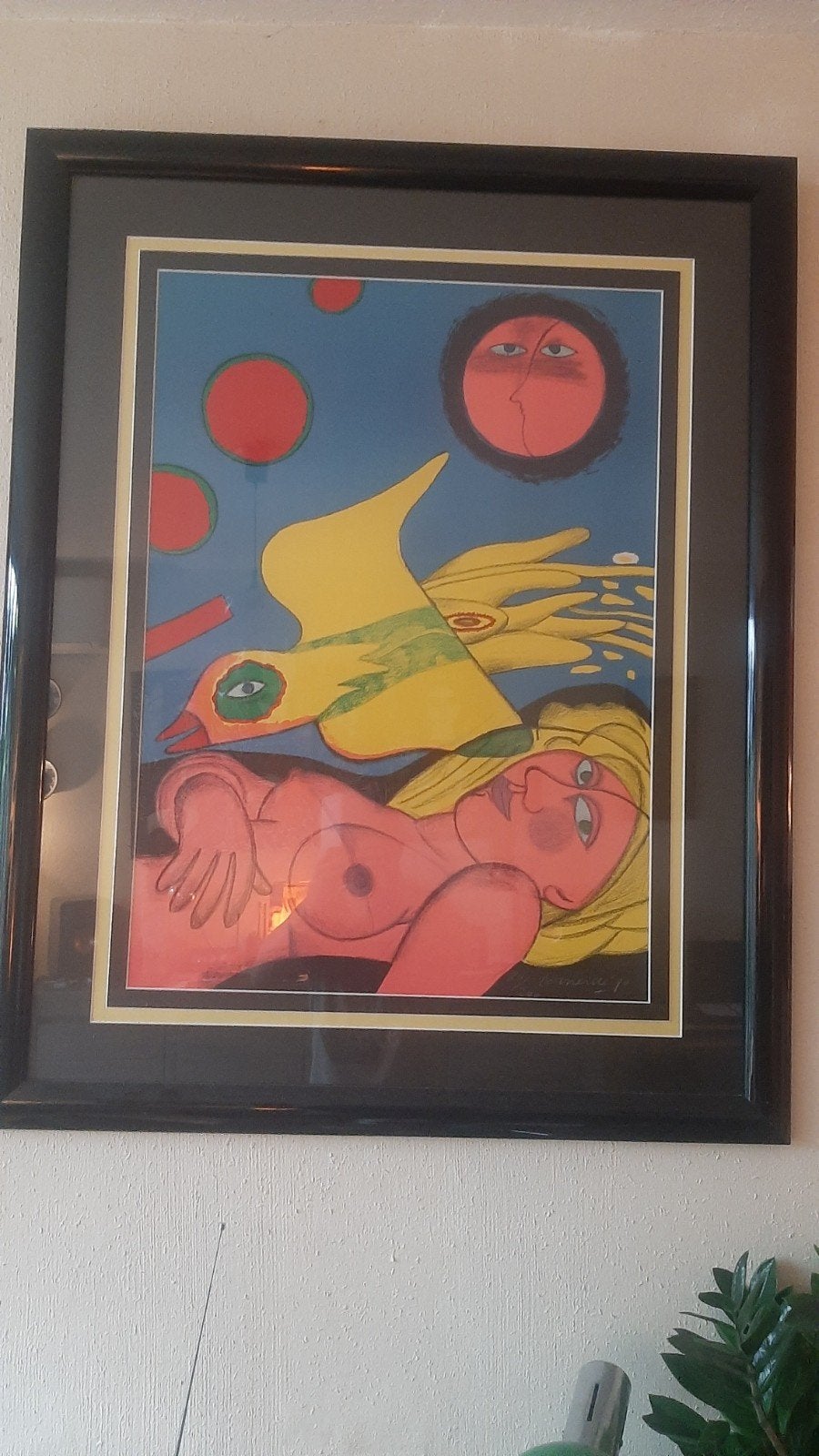 Te koop zeefdruk Corneille - Vrouw met vogel (le ciel blue), Ophalen, Ingelijst, Zeefdruk