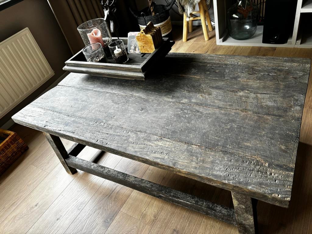 Robuuste houten salontafel - Landelijke stijl, Huis en Inrichting, Tafels | Salontafels, Ophalen, Gebruikt, 100 tot 150 cm, 50 tot 100 cm