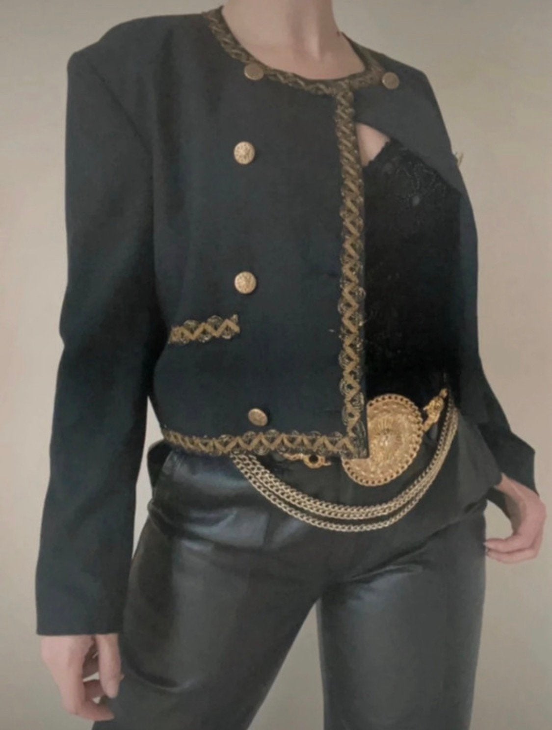 Vintage jasje/colbert met gouden details, S/M. Boho glitter, Kleding | Dames, Verzenden, Zwart, Jasje, Handgemaakt