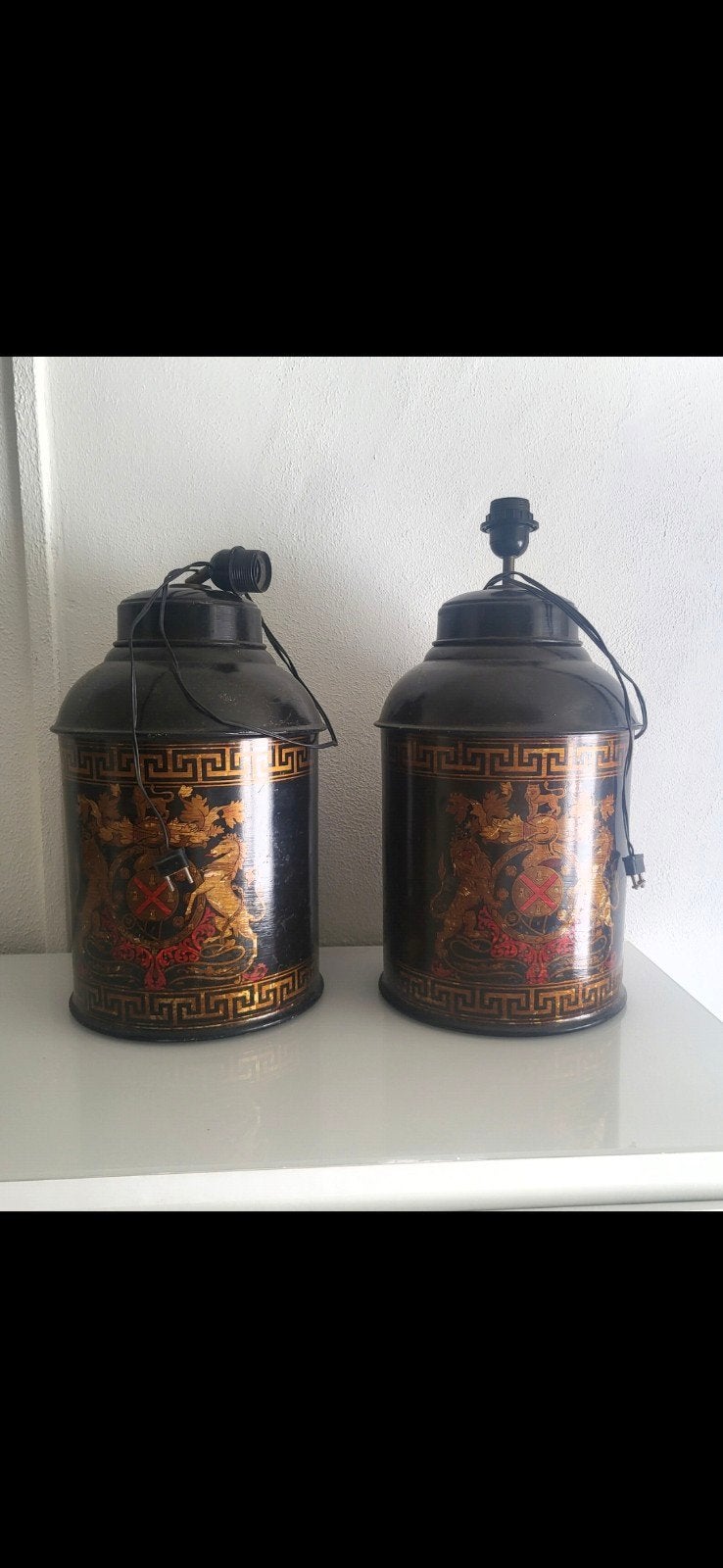 Prachtige set Vintage Toleware Tea Canister/ Theebus lampen, Ophalen