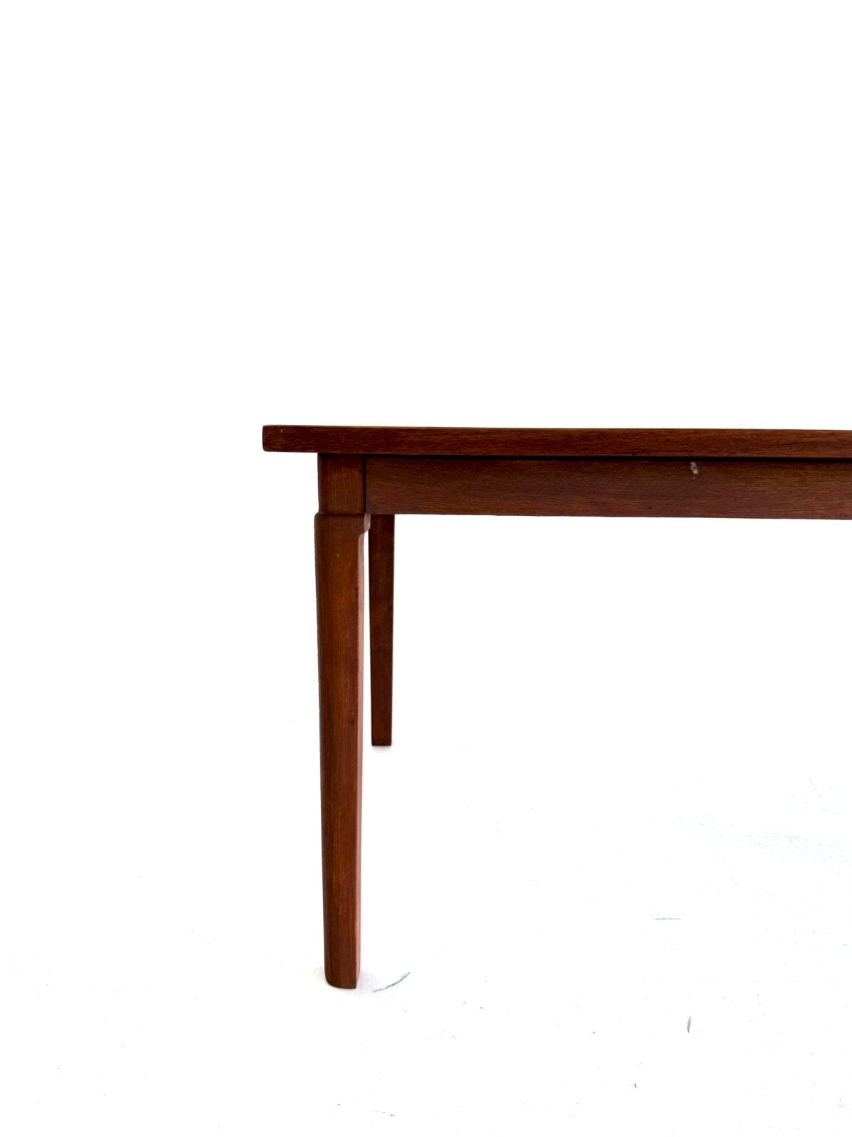 Vintage Deense teakhouten eettafel, jaren ‘60, 100 tot 150 cm, Vintage retro buisframe design rotan webbing papercord deens, Teakhout