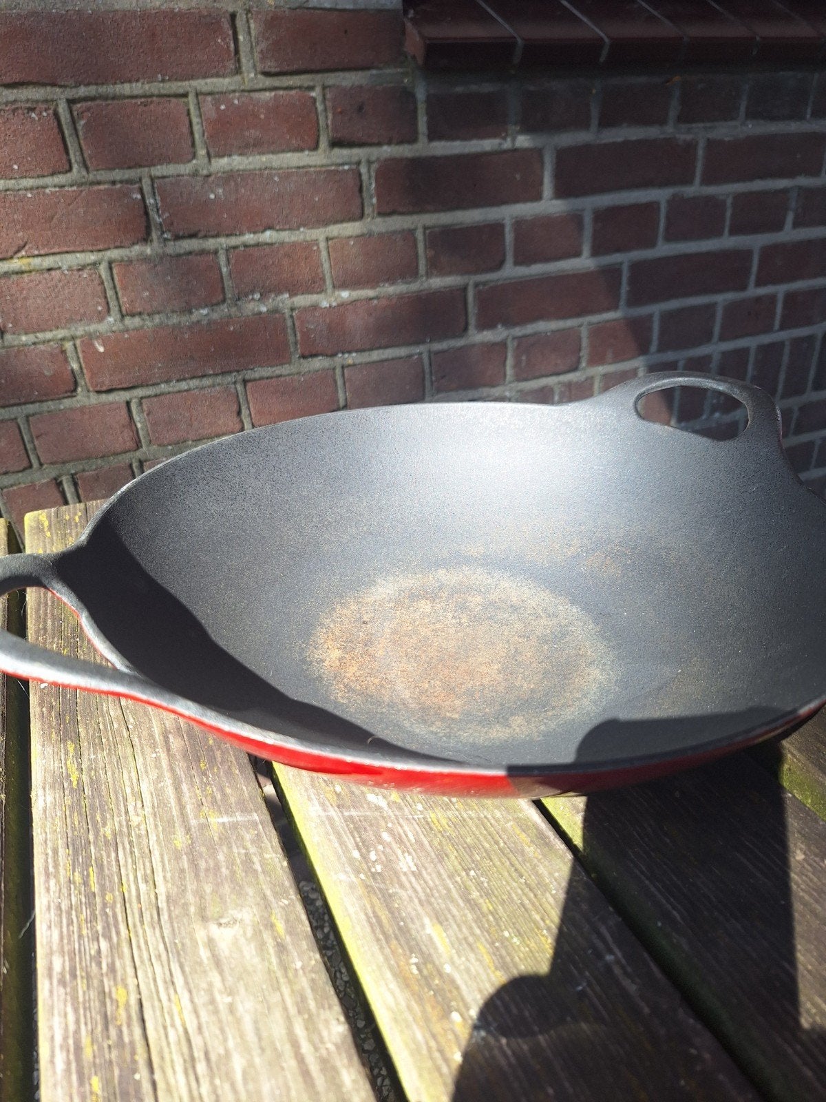 Gietijzeren Wokpan - Rood, Ophalen, Gebruikt, Gietijzer, Met handvatten