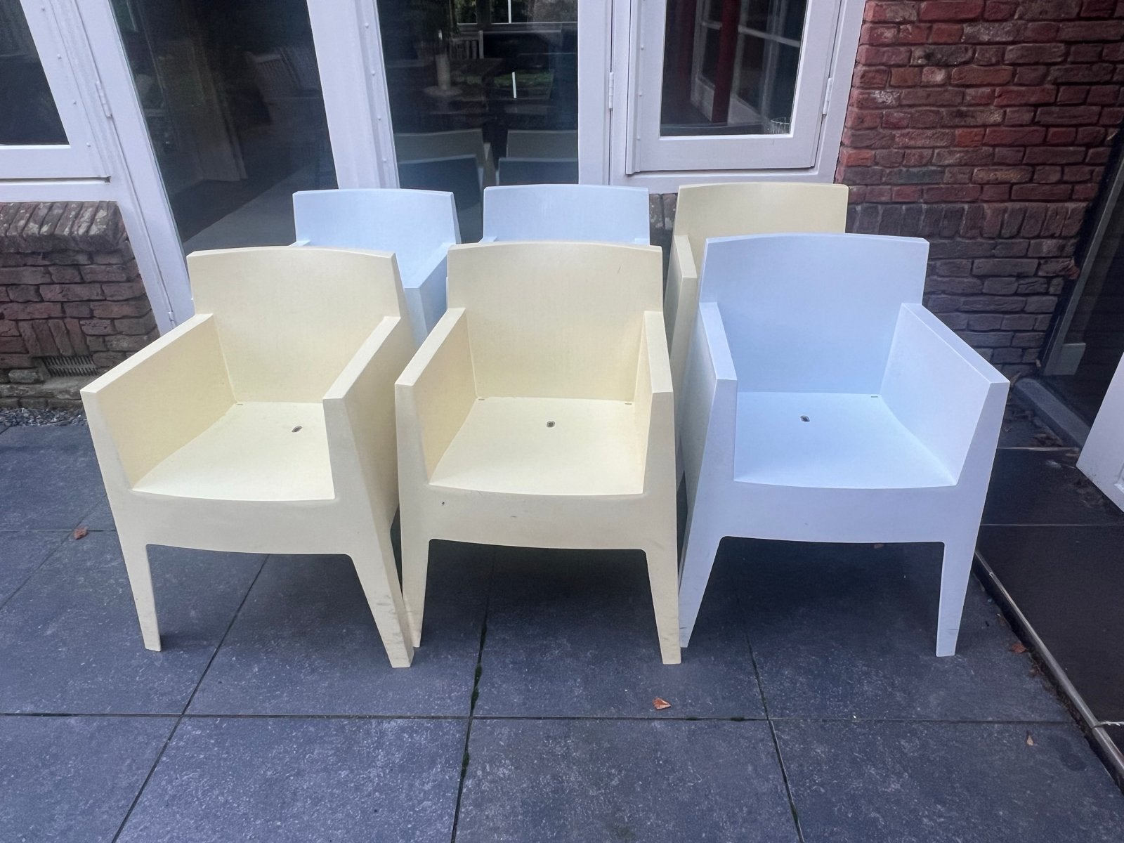 Starck Driade Toy stoelen met zitkussens (6 stuks), Kunststof, Gebruikt, Ophalen of Verzenden, Vijf, Zes of meer stoelen