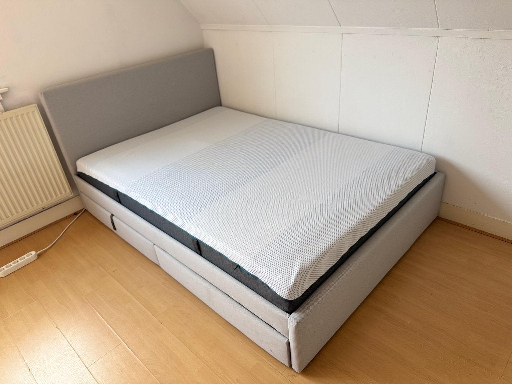 Tweepersoonsbed met opbergruimte en matras, Ophalen, Wit, Tweepersoons, 140 cm
