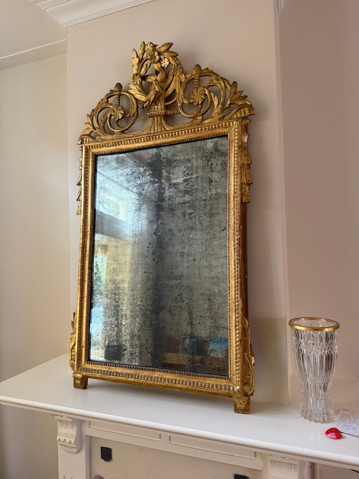 Vergulde spiegel met origineel verweerd kwikglas, Ophalen, Rechthoekig