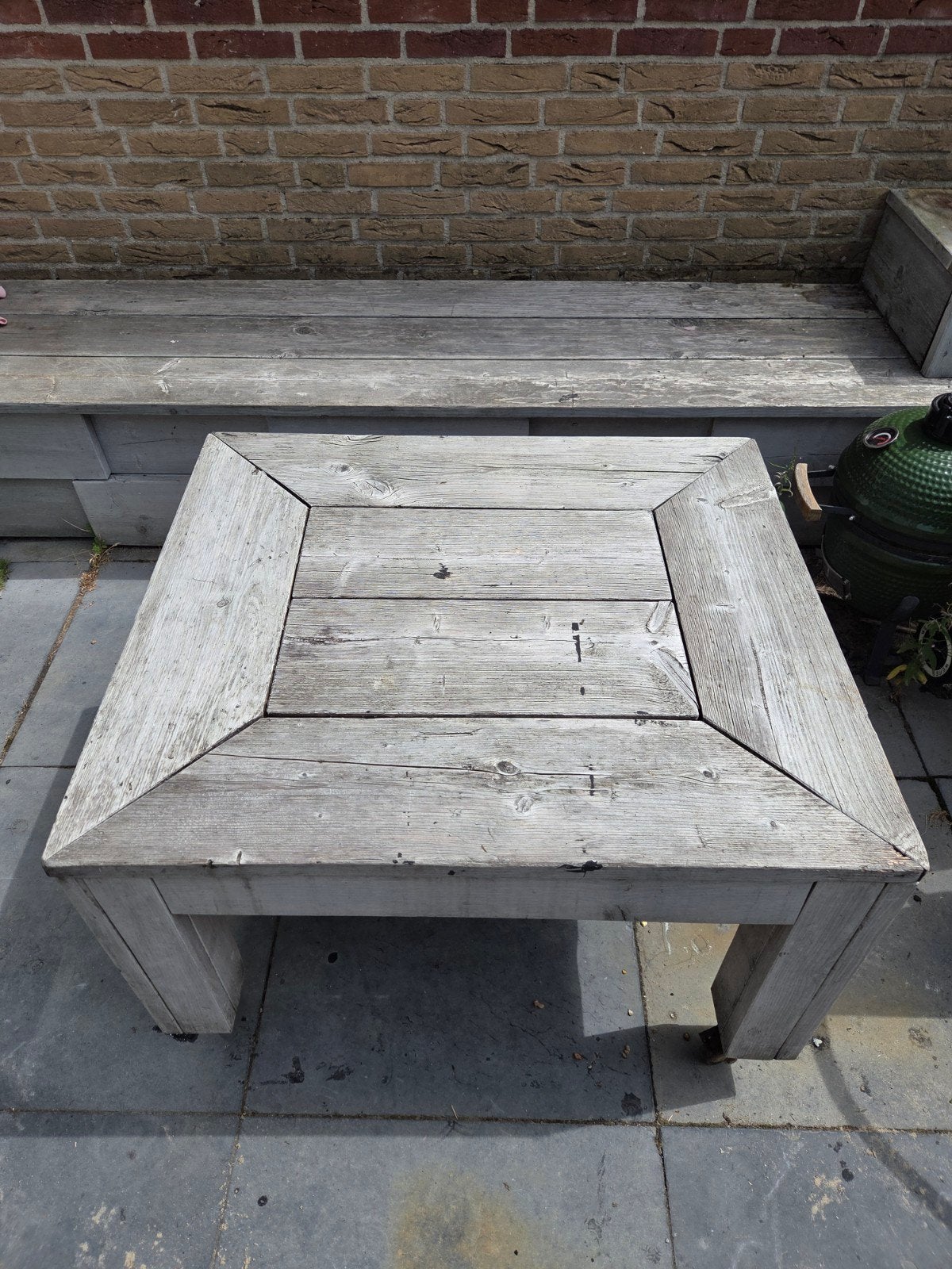 Stevige Steigerhouten Tafel op Zwenkwielen - Whitewash, Ophalen, Gebruikt, Vierkant, Hout
