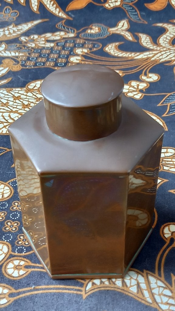 Originele antieke theebus uit Engeland van koper 13 cm. 1900, Antiek en Kunst, Ophalen of Verzenden, Koper
