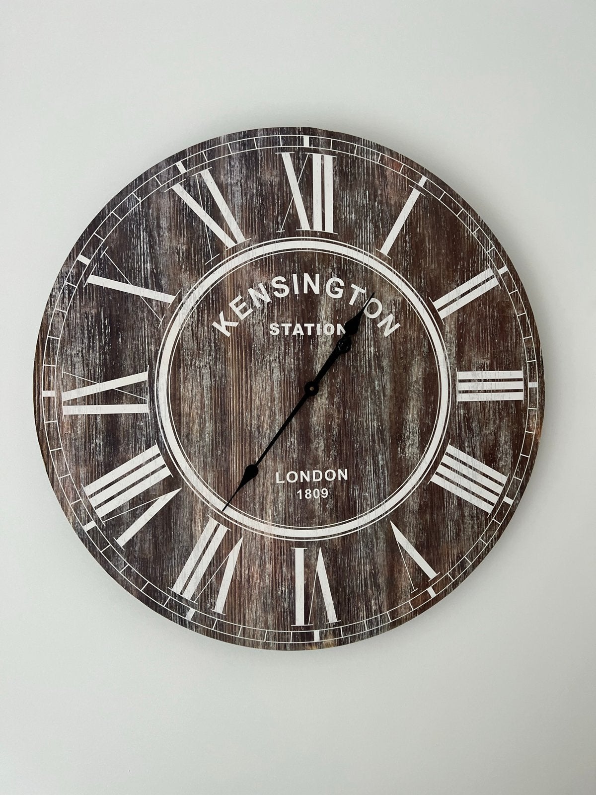 Grote Wandklok Kensington Station London - 80cm Diameter, Ophalen, Wandklok, Bruin, Analoog