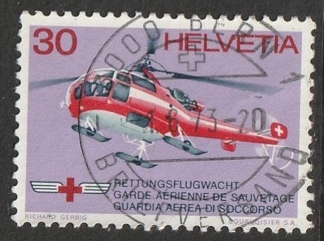 Zwitserland 1972 977 Reddingshelikopter, Gest, Ophalen of Verzenden, Gestempeld