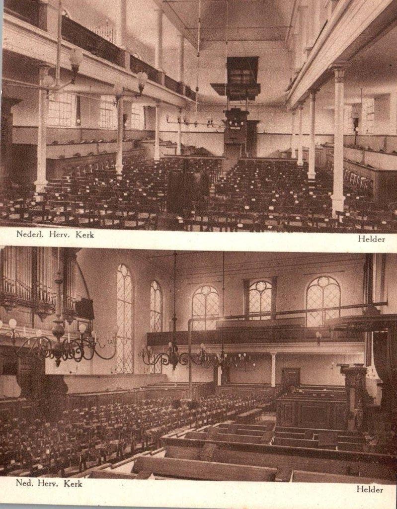 Den Helder 2x Interieur Ned. Herv. Kerk ca. 1939., Ophalen, 1920 tot 1940, Ongelopen, Noord-Holland