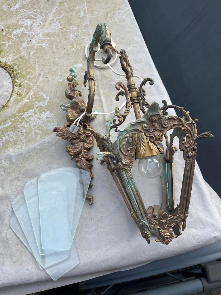 Antieke koperen buitenlamp - Restauratieproject, Antiek en Kunst, Ophalen of Verzenden