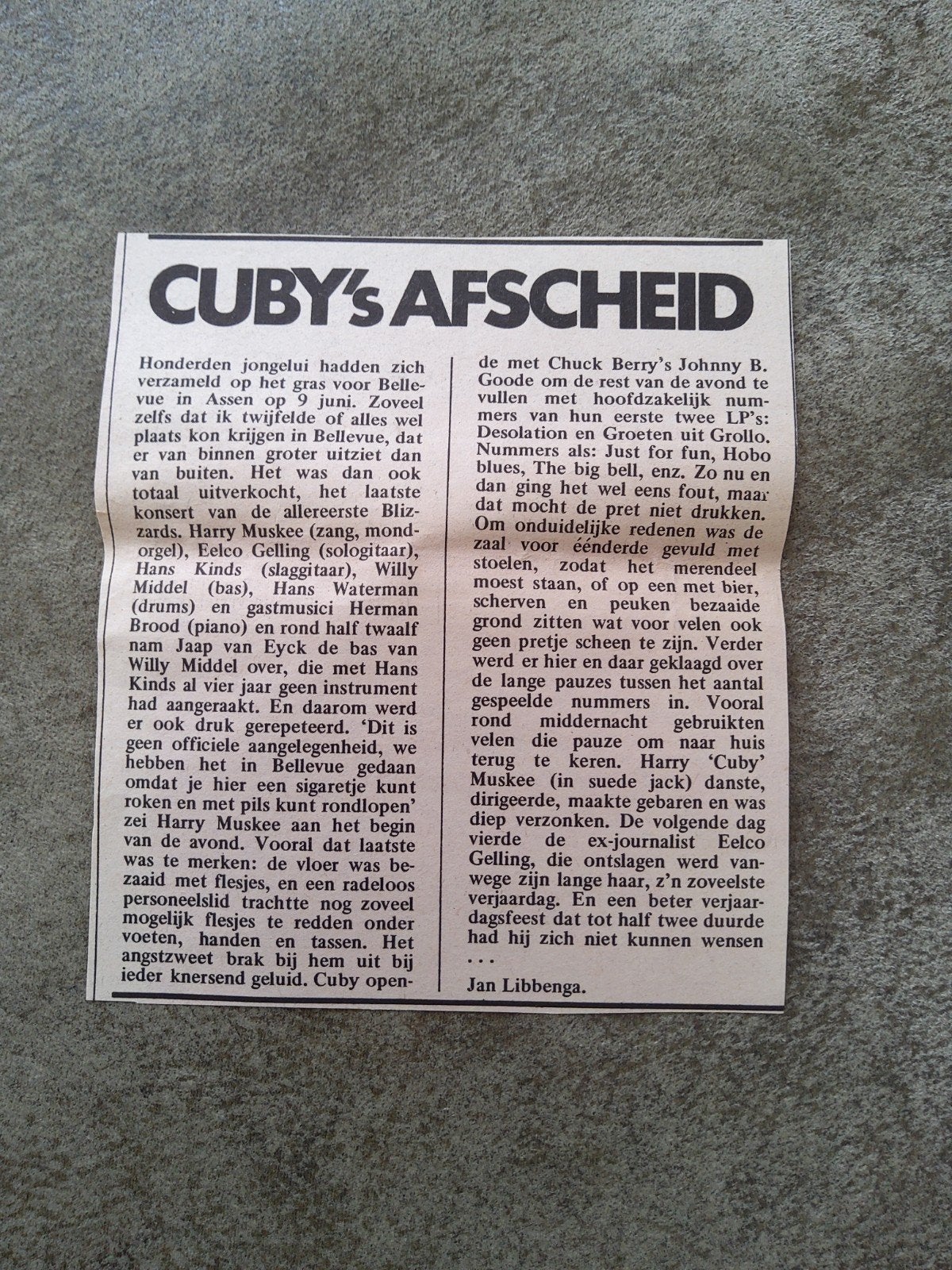 Cuby and the Blizzards: Afscheid Bellevue Assen 9-6-'73, Ophalen of Verzenden, Gebruikt, Boek, Tijdschrift of Artikel