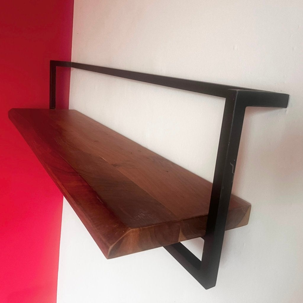 2x Wandplank mango met metalen frame - 100x25x30 cm, Huis en Inrichting, Ophalen, Zo goed als nieuw