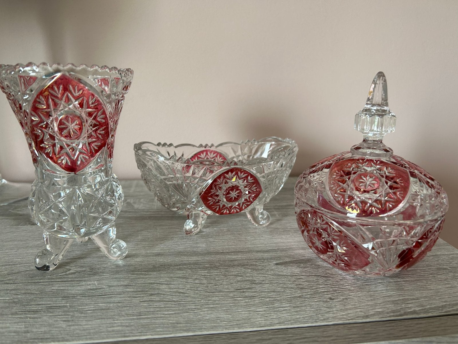 Prachtige 3-delige Vintage Kristallen Set - Ruby Red, Antiek en Kunst, Ophalen of Verzenden