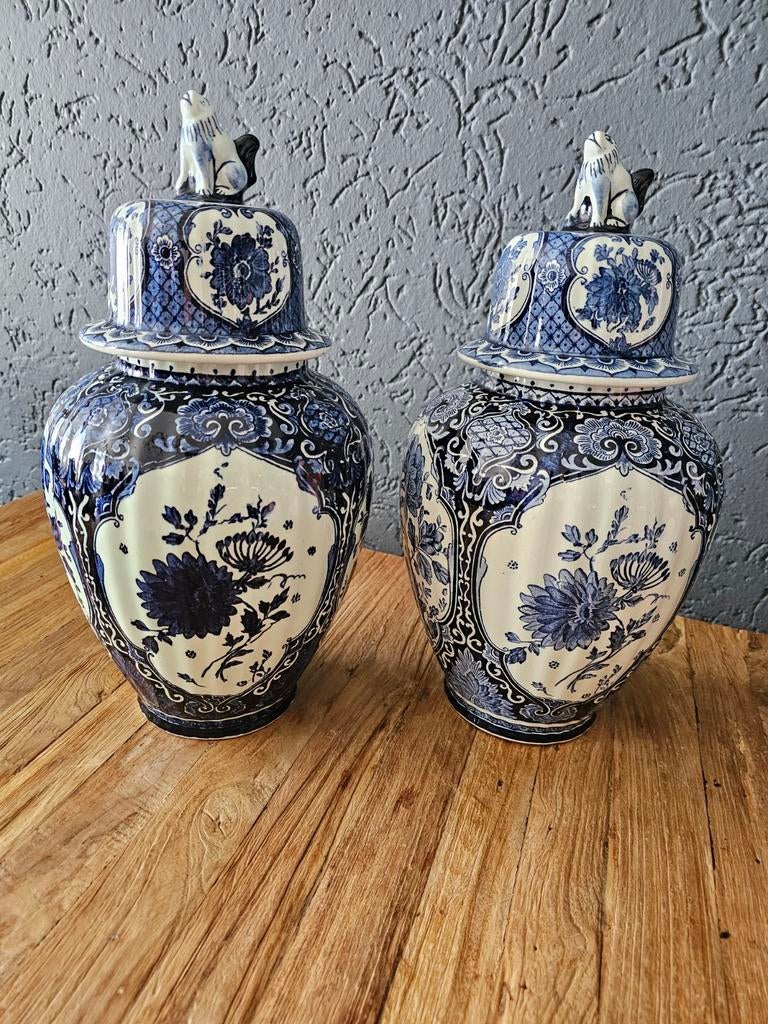 Prachtig Delfts Blauw Gemberpotten Set - Handbeschilderd, Antiek en Kunst, Ophalen of Verzenden