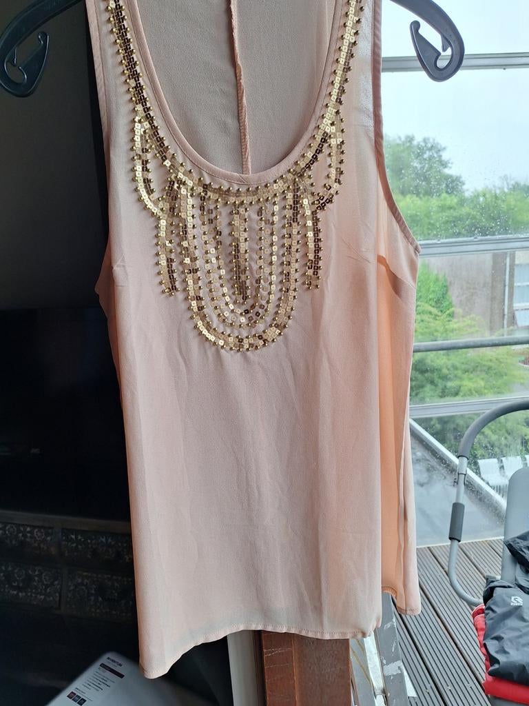 Moody's zalmkleurig hemdje met goudkleurige applicaties, Moodys, Ophalen of Verzenden, Nieuw, Zonder mouw