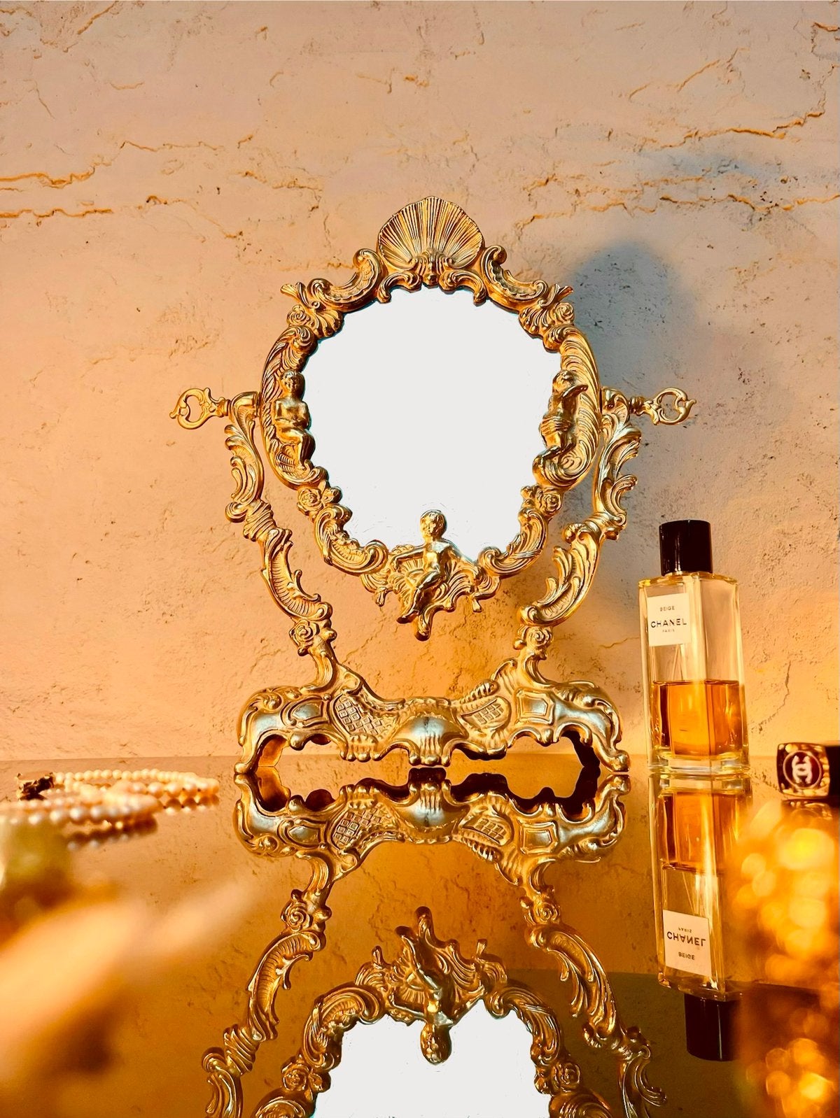 Franse jaren “60 Vanity messing spiegel, Antiek en Kunst, Ophalen of Verzenden