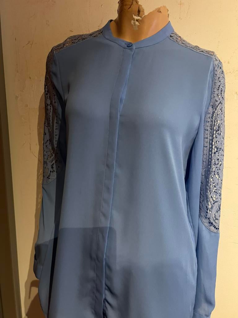 THE KOOPLES  blouse met kant  L origineel zgan, G, Blauw, G, Maat 42/44 (L)