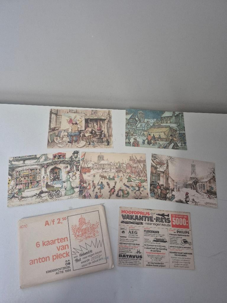 5 oude anton pieck kaarten kinderpostzegel actie 1984, Ophalen of Verzenden, 1980 tot heden, Ongelopen, Zuid-Holland