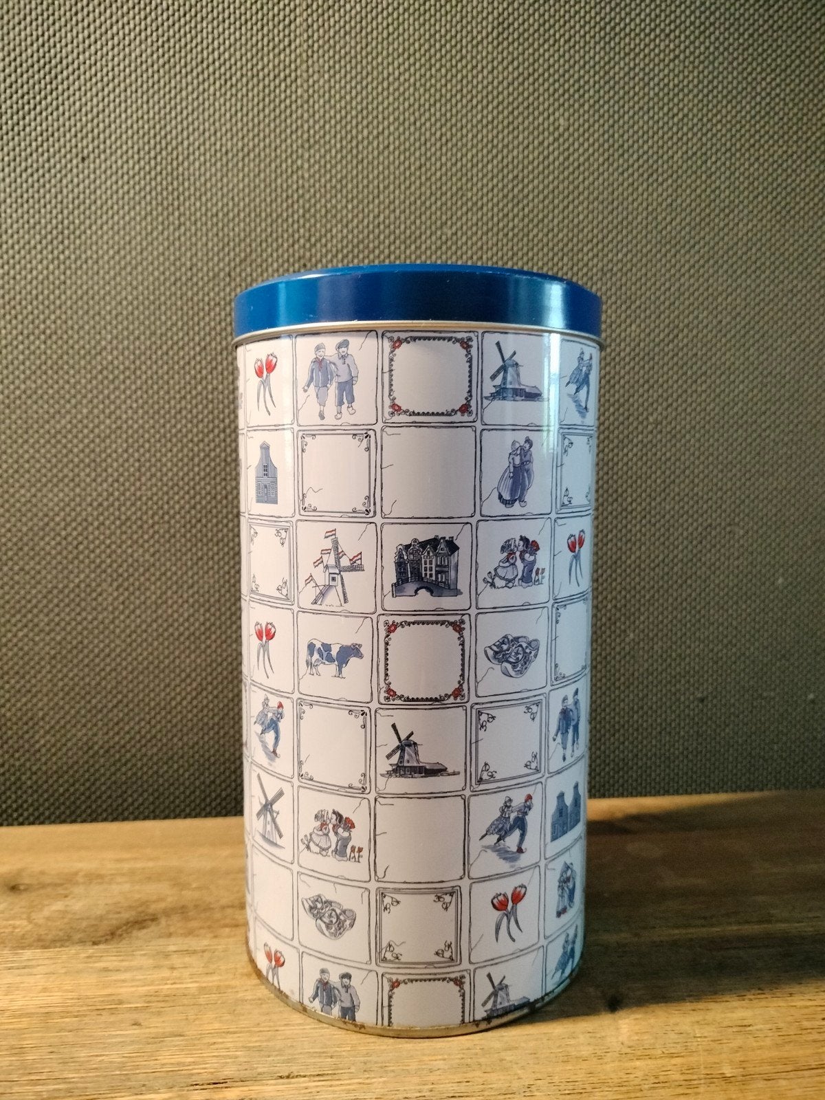Vintage Delfts Blauw beschuitblik - Hollandse Scènes, Ophalen of Verzenden, Zo goed als nieuw, Overige