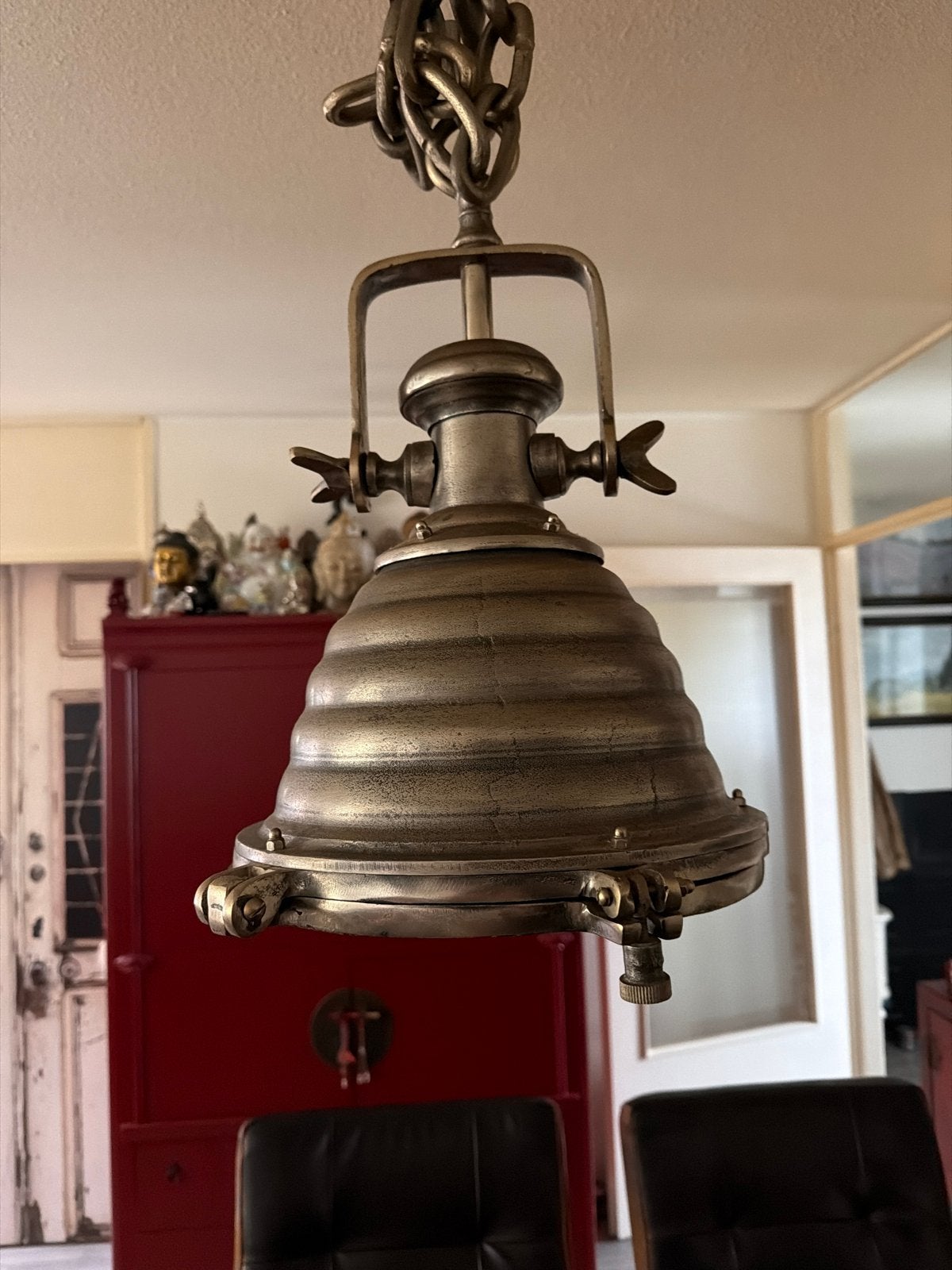 2 Industriële hanglamp - zilverkleurig metaal, Ophalen of Verzenden