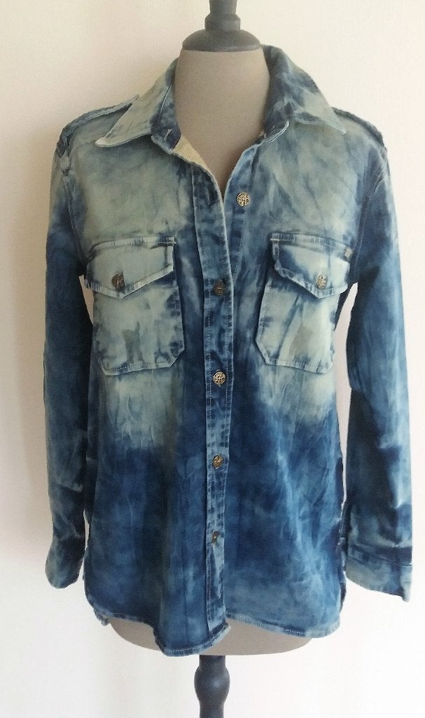 Denim blouse met tie-dye effect, Maat 38/40 (M), Blauw, Bliss, Nieuw