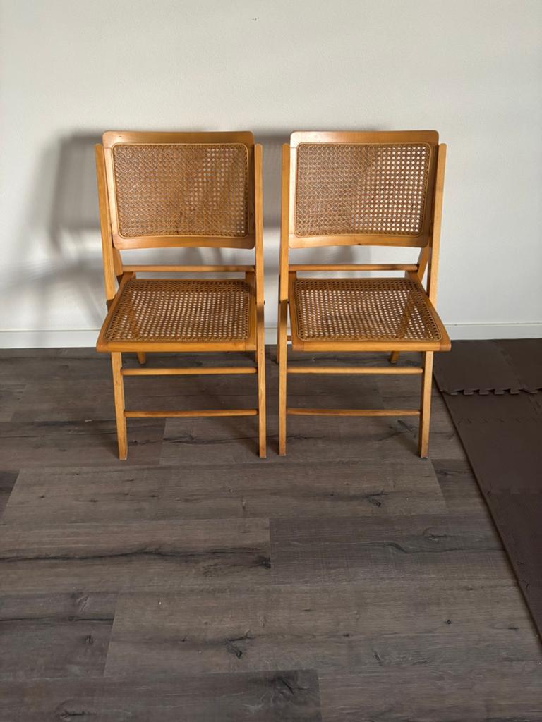 Rotan webbing klapstoelen jaren 70, Ophalen, Zo goed als nieuw, Bruin, Twee