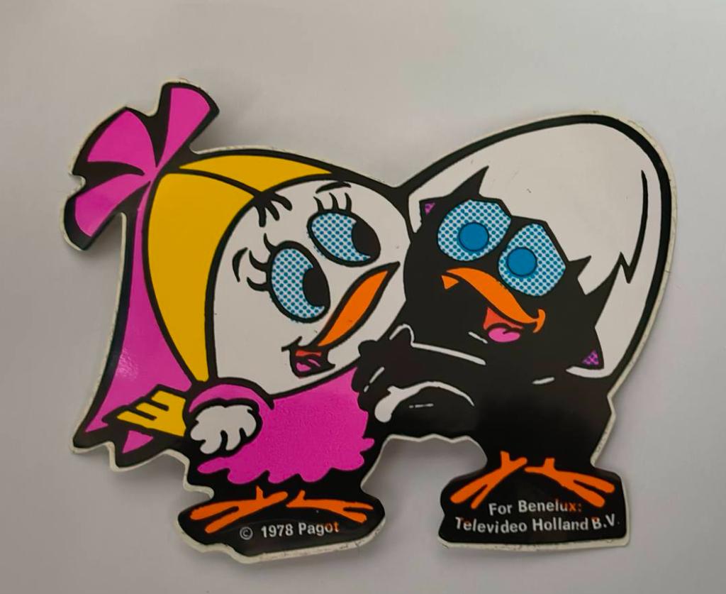 Sticker Calimero en Priscilla 1978, Verzamelen, Ophalen of Verzenden, Zo goed als nieuw, Strip of Tekenfilm