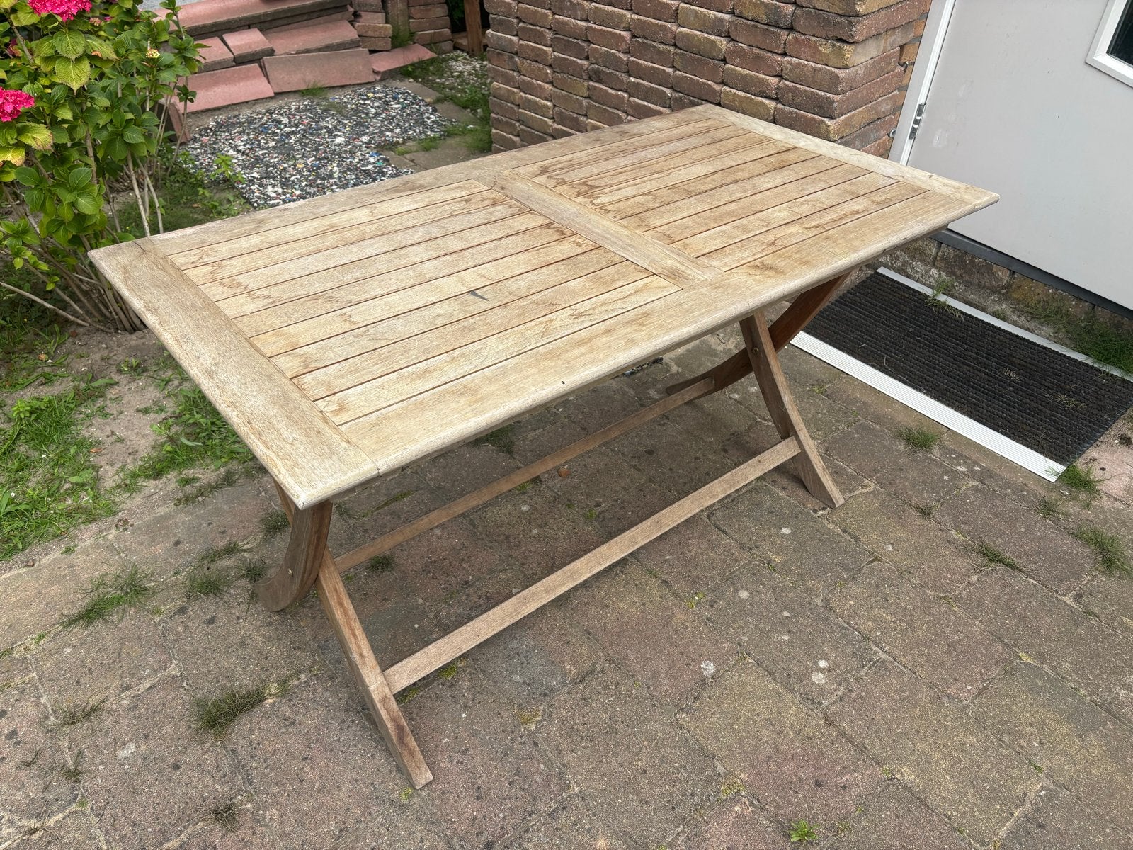 Houten tuintafel - inklapbaar - 130x70cm, Ophalen, Gebruikt, Rechthoekig, Hout