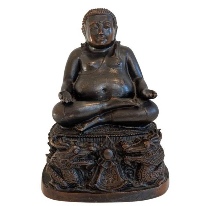 Boeddha beeld – Chinees brons – drakenbasis – 22,8 cm, Ophalen of Verzenden, Handgemaakt, 23 cm, Bruin
